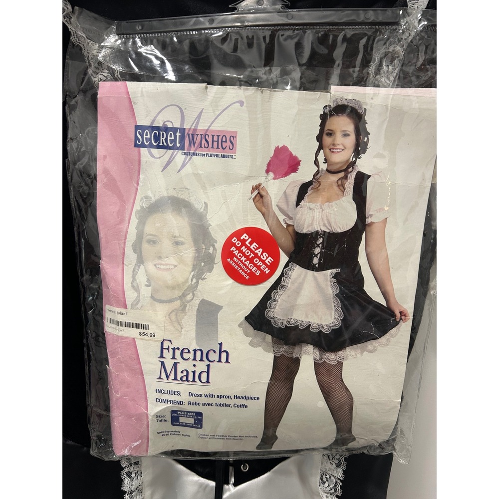 Secret Wishes French Maid Costume Set Plus Size Black White Lace Dress Apron